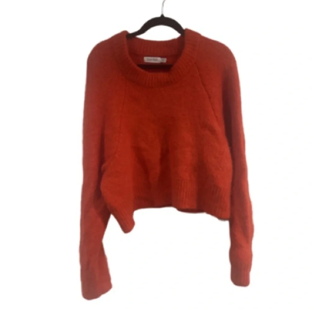 Calvin Klein Aplaca & Wool Chunky Red Warm Cropped Women’s Crewneck Sweater